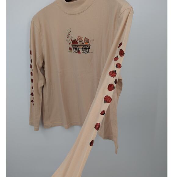Mountain Lake Fall Shirt XL Pumpkin Cart Embroidered Top Long Sleeve Tee Cottage - Picture 5 of 6
